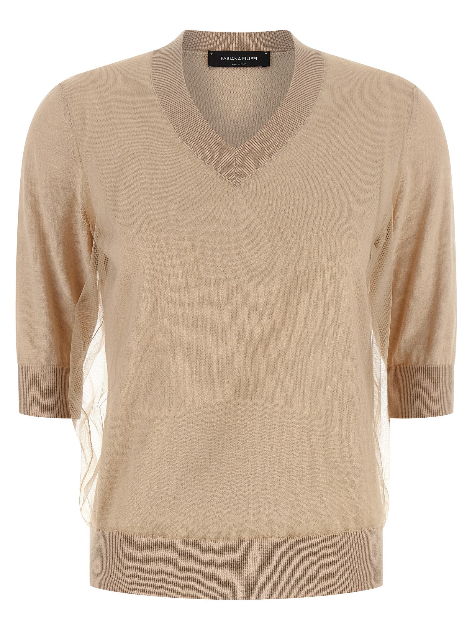 Double layer sweater Beige Virgin Wool Sweater, Cardigans