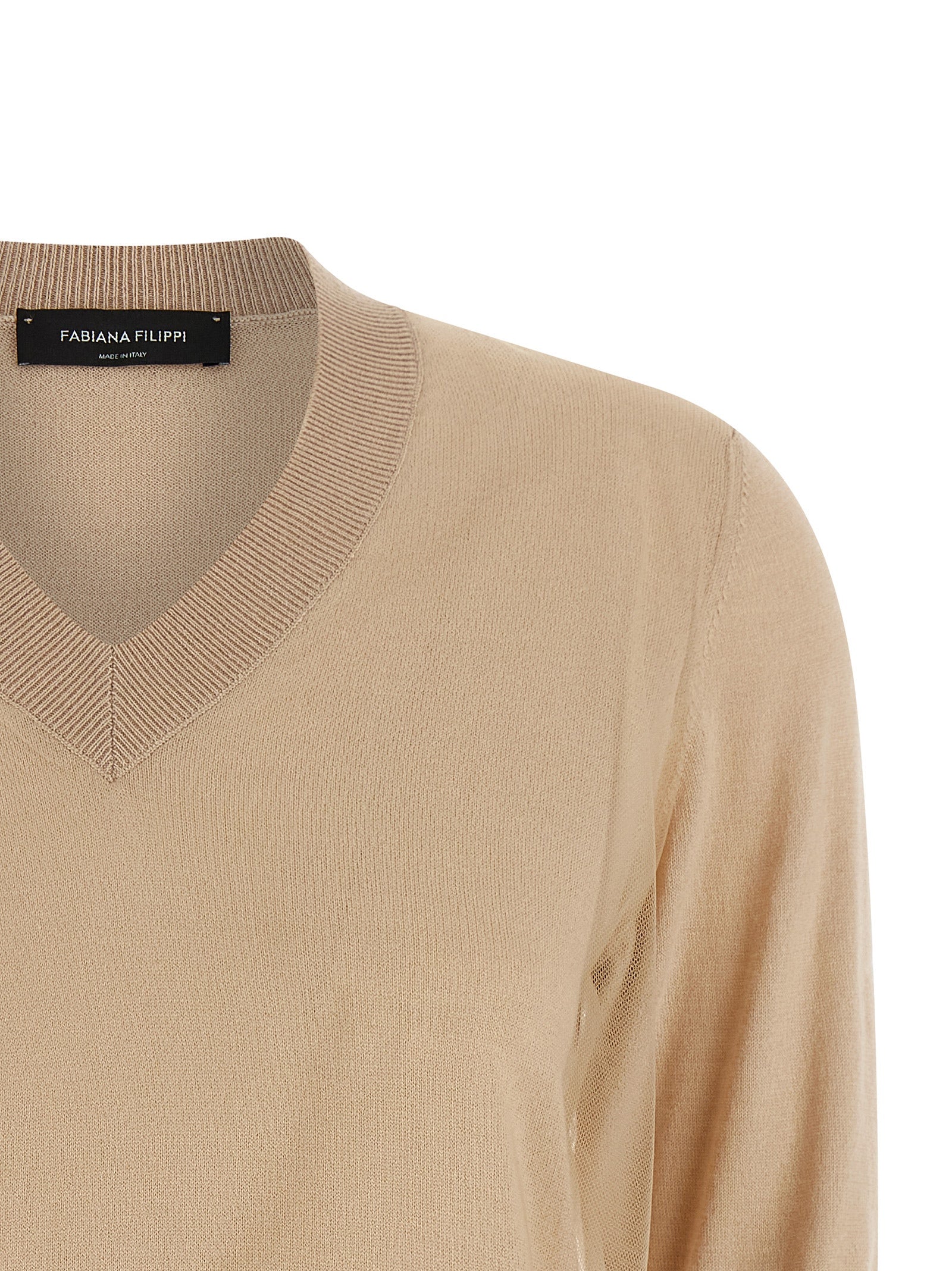 Double layer sweater Beige Virgin Wool Sweater, Cardigans