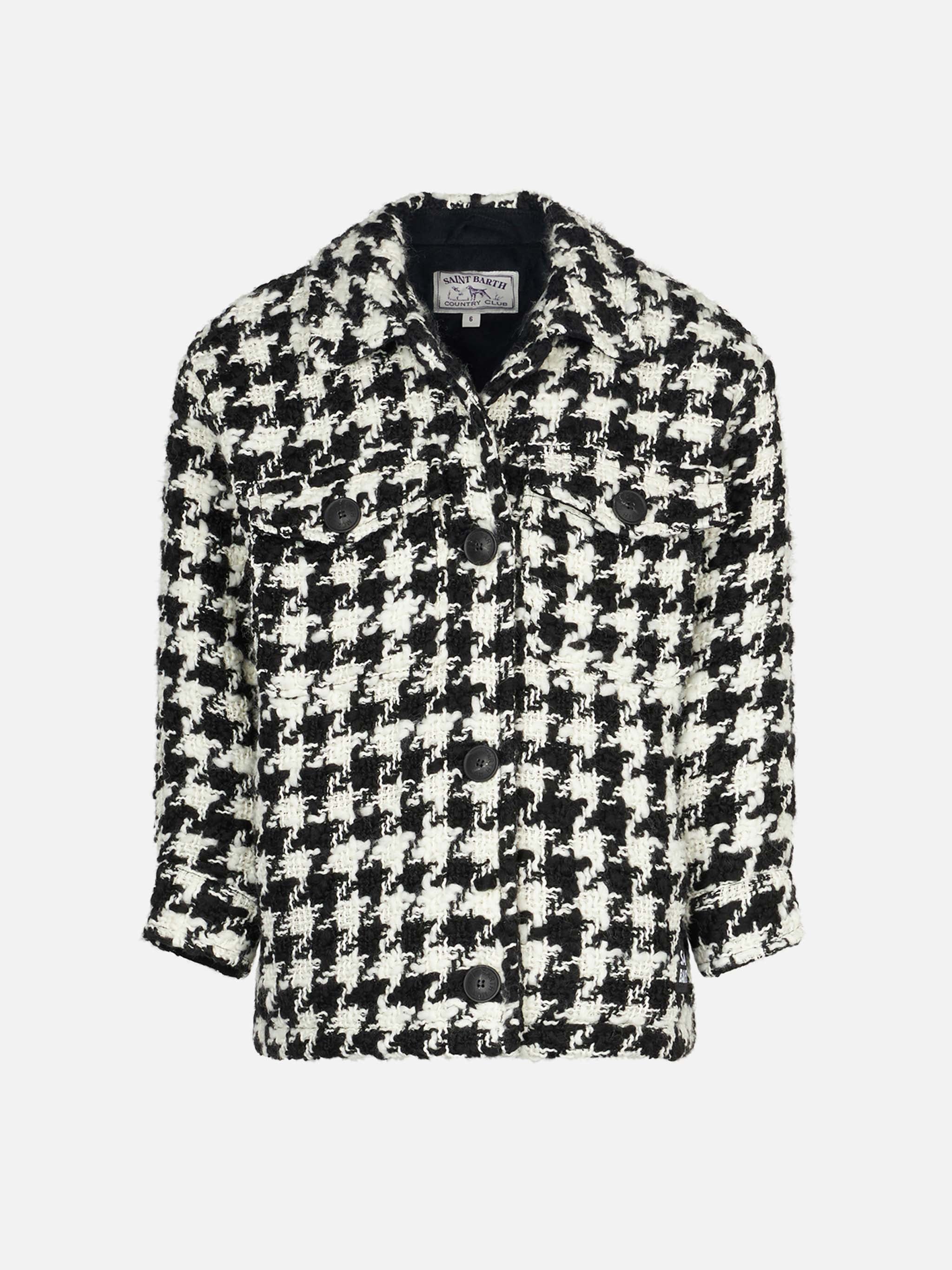 Girl Overshirt Jacket With Pied De Poule Print Black