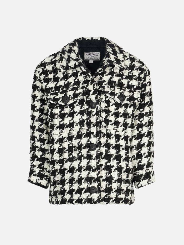 Girl Overshirt Jacket With Pied De Poule Print Black