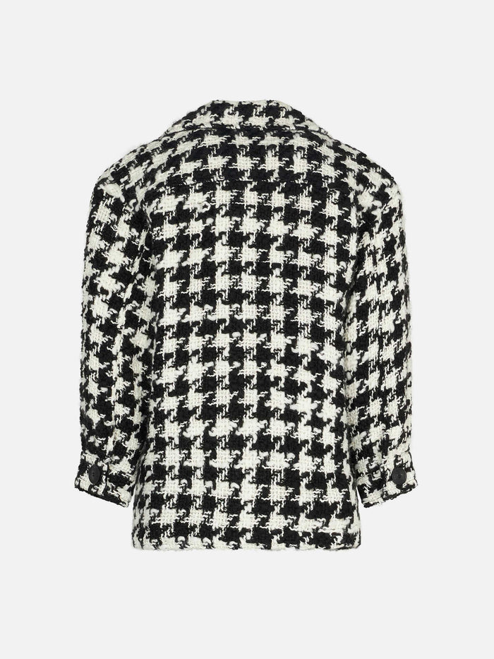 Girl Overshirt Jacket With Pied De Poule Print Black