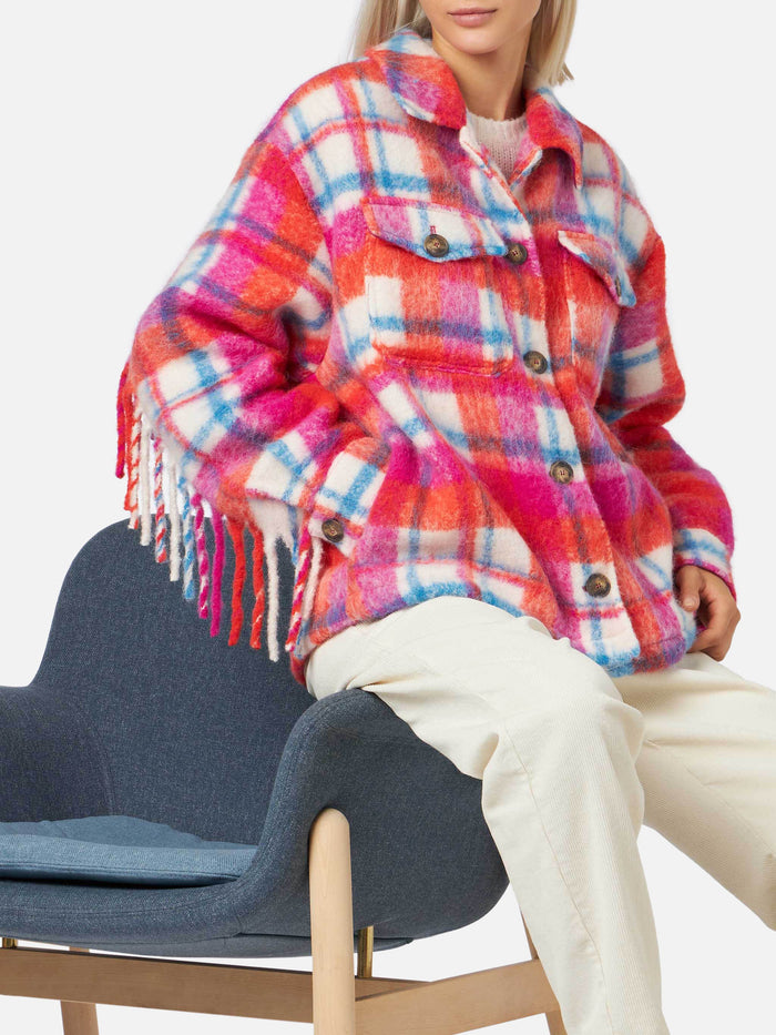 Marceline Tartan Overshirt Jacket With Fringes