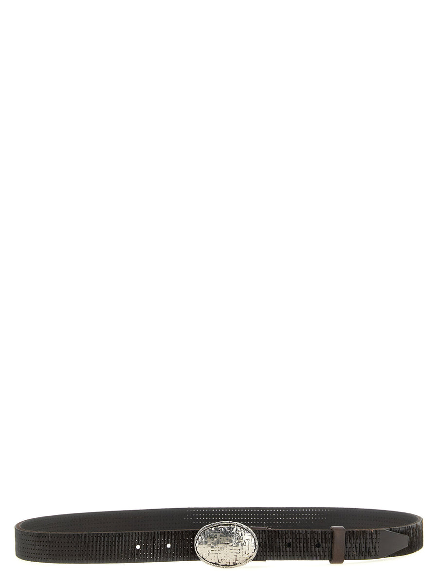 Brunello Cucinelli Embossed Texture Calf Leather Belt — Brown