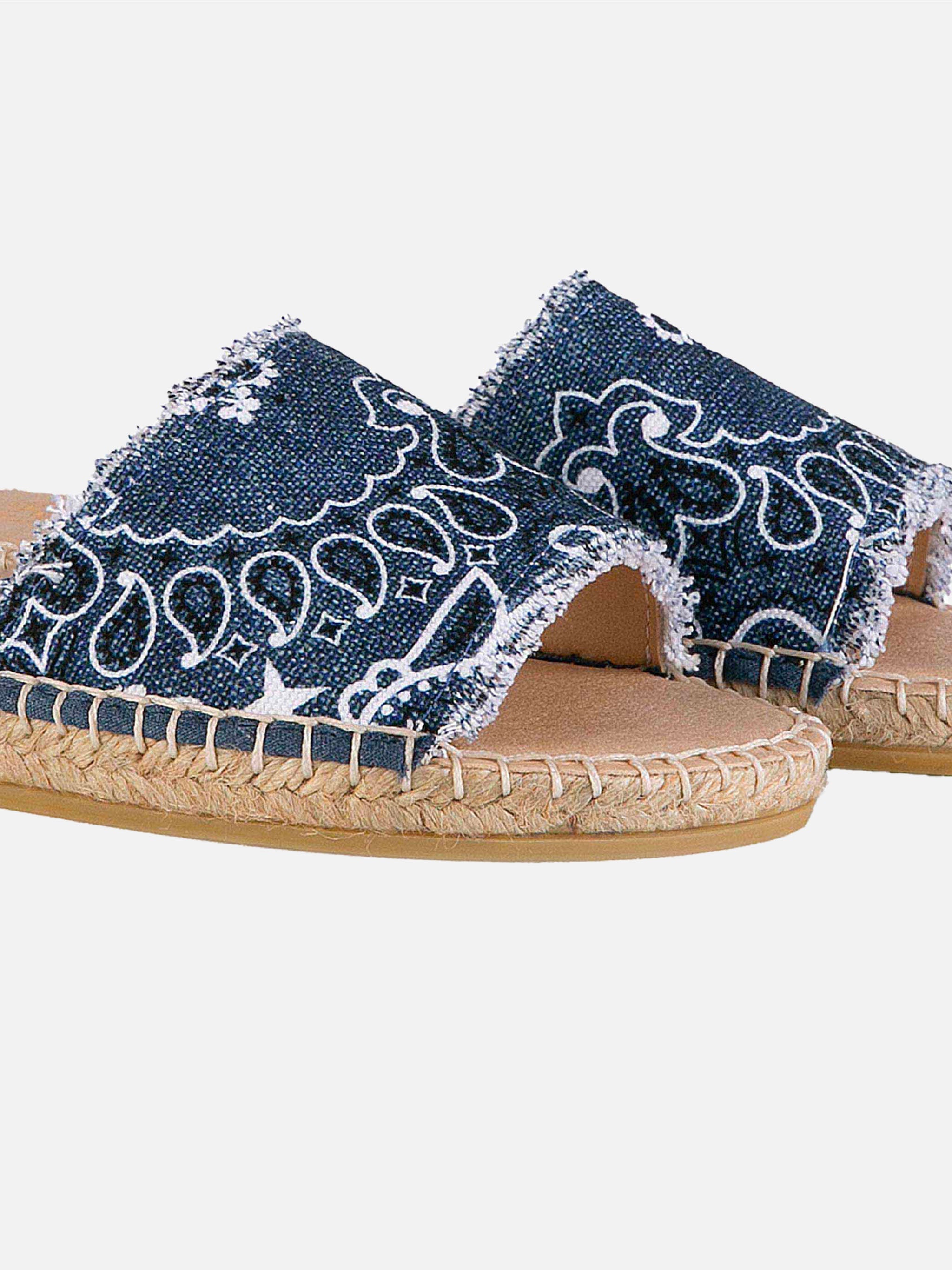 Denim Luz Espadrilla Slides With Bandana Print Blue Shoe