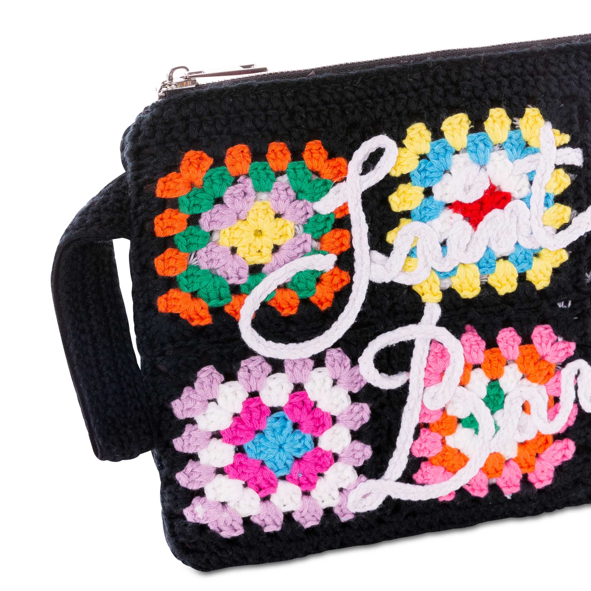 Parisienne Black Crochet Pouch Bag With Saint Barth Embroidery Pochette