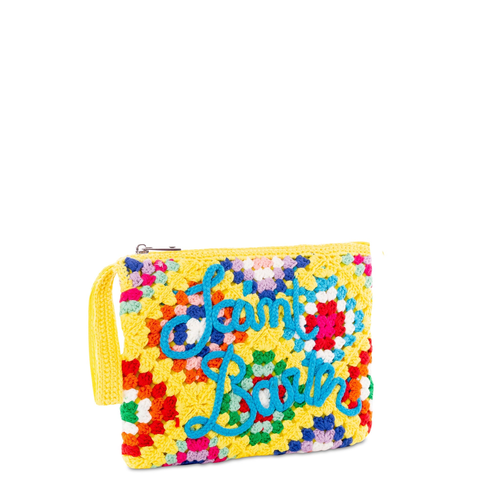 Parisienne Yellow Crochet Pouch Bag With Saint Barth Embroidery Pochette