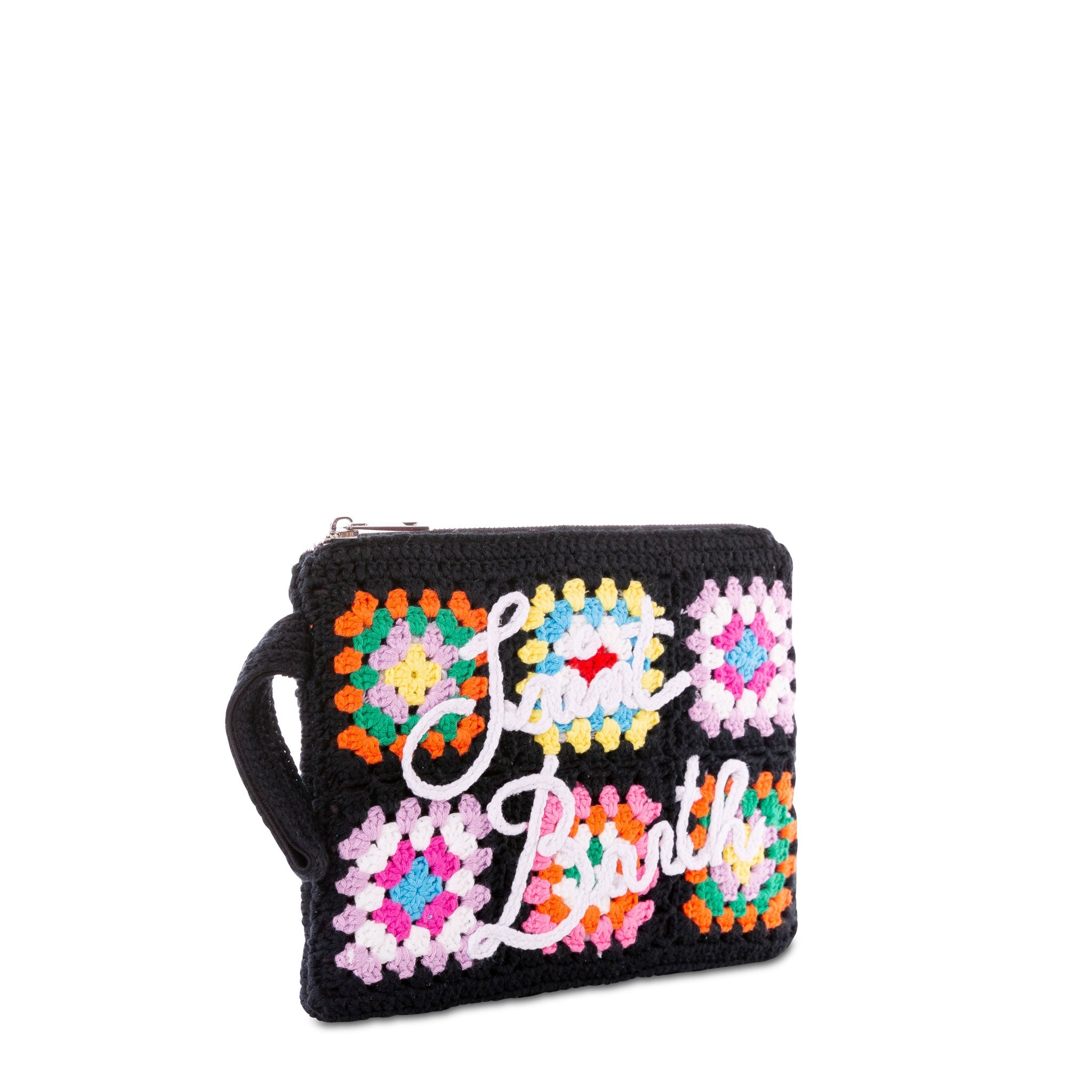 Parisienne Black Crochet Pouch Bag With Saint Barth Embroidery Pochette