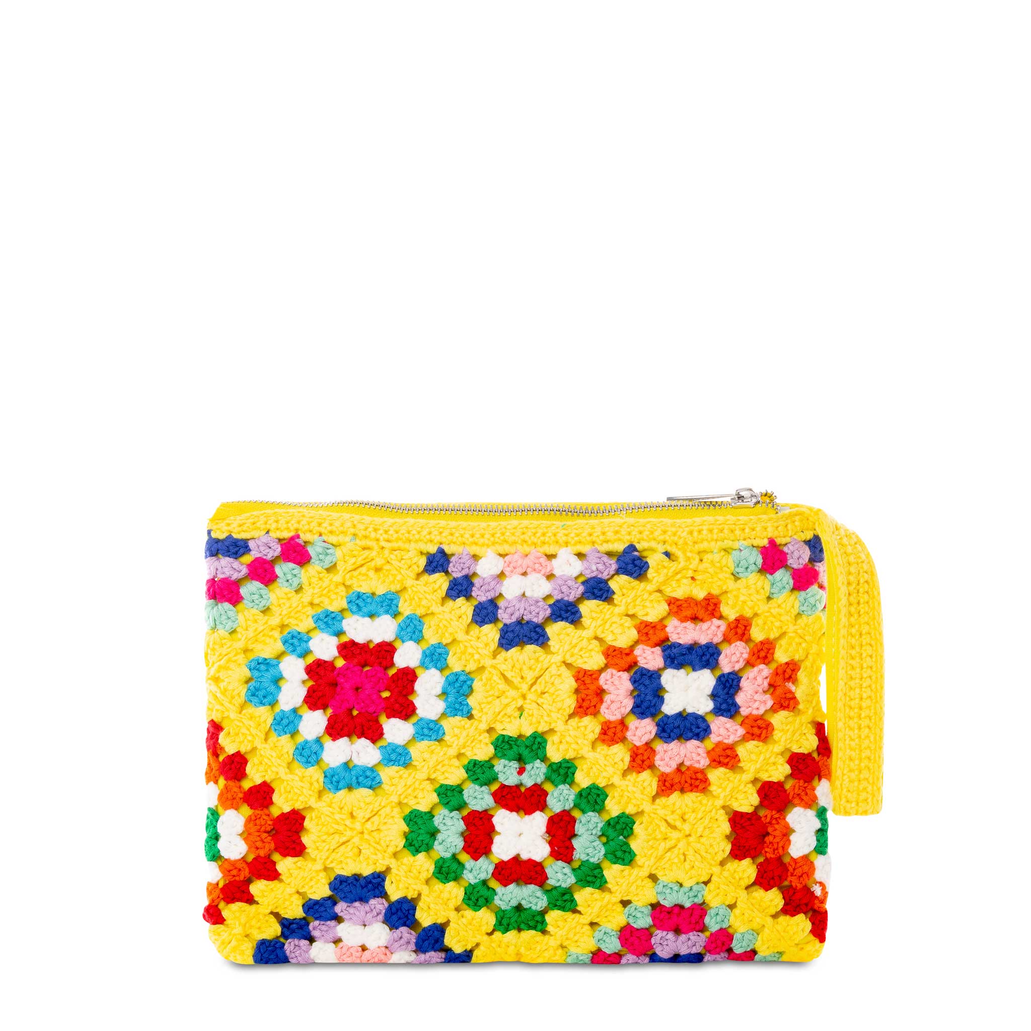 Parisienne Yellow Crochet Pouch Bag With Saint Barth Embroidery Pochette