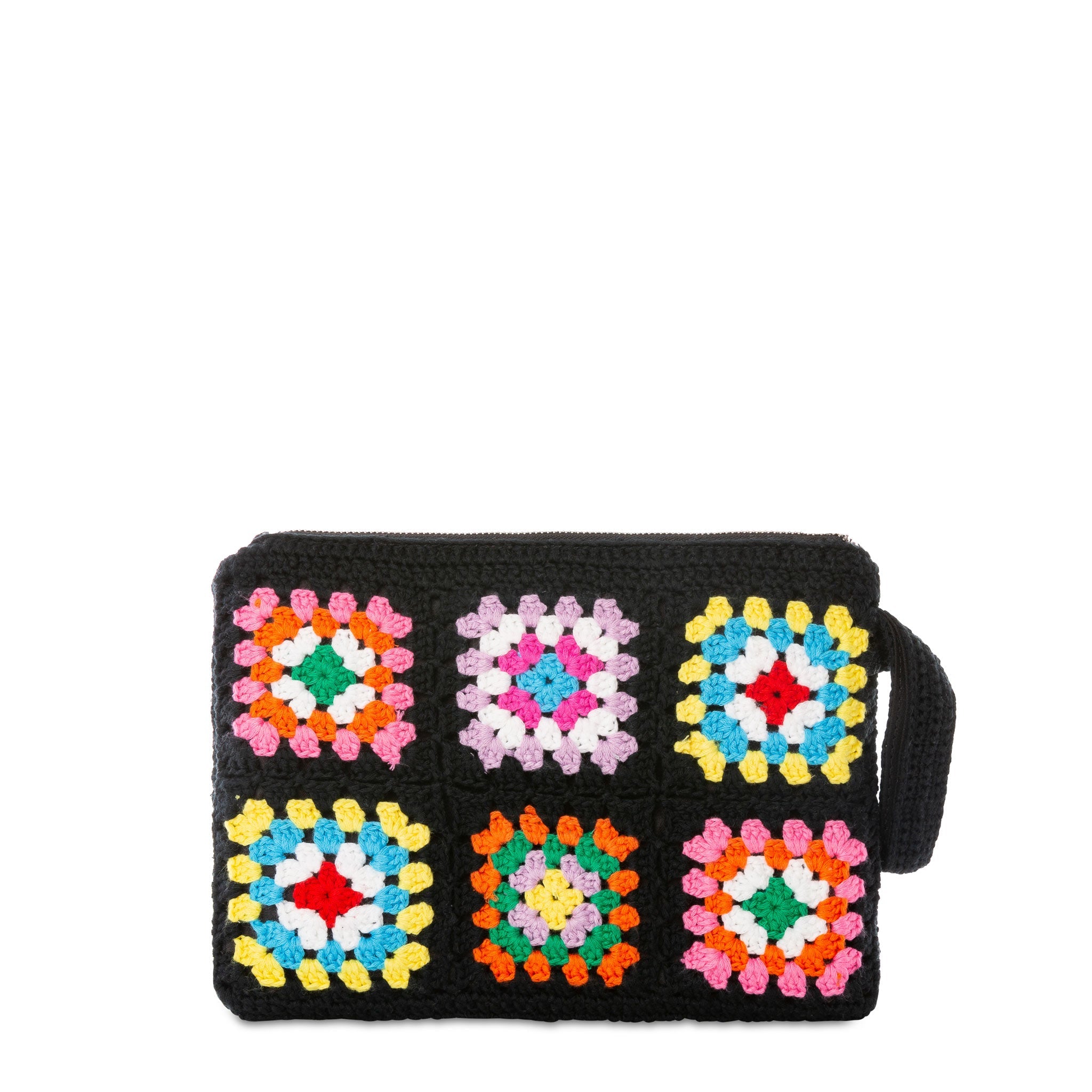 Parisienne Black Crochet Pouch Bag With Saint Barth Embroidery Pochette