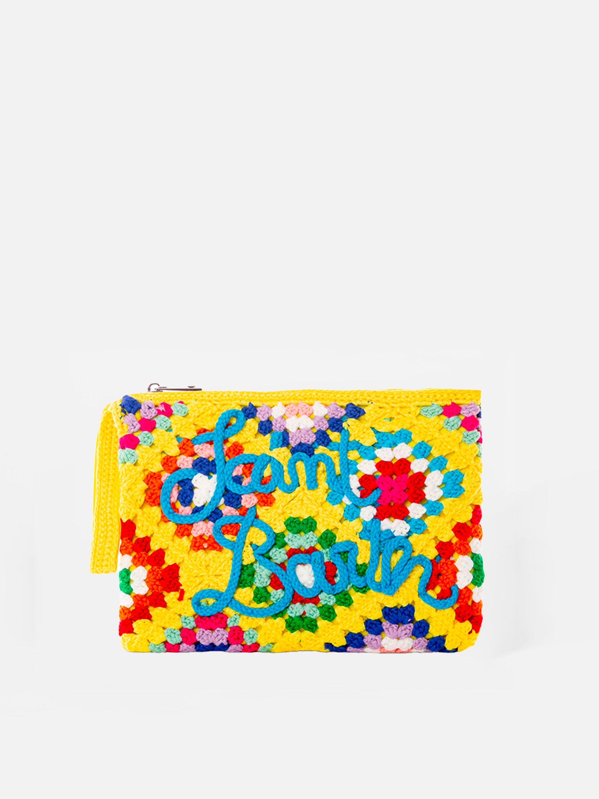 Parisienne Yellow Crochet Pouch Bag With Saint Barth Embroidery Pochette