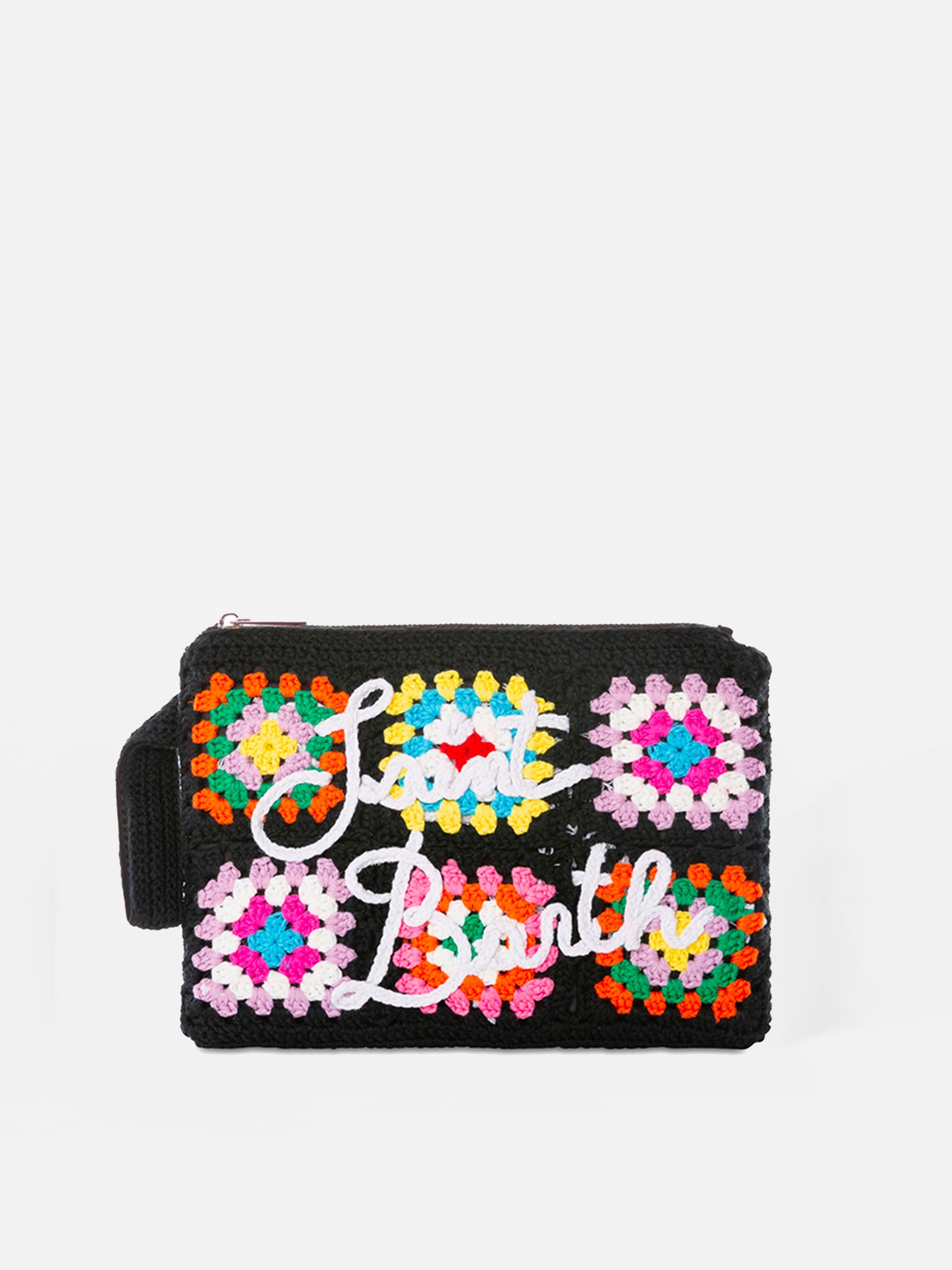 Parisienne Black Crochet Pouch Bag With Saint Barth Embroidery Pochette