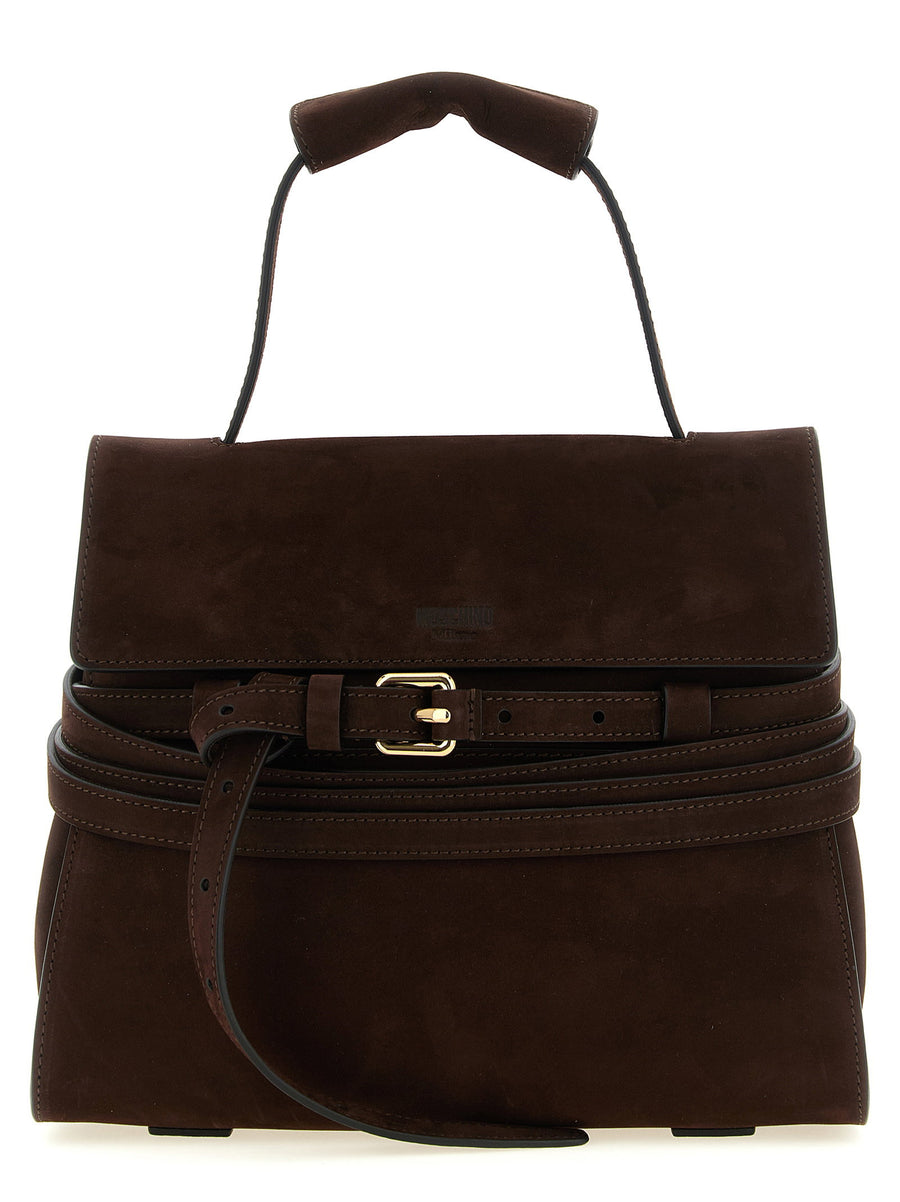 Moschino Tie Me Top Handle Bag — brown