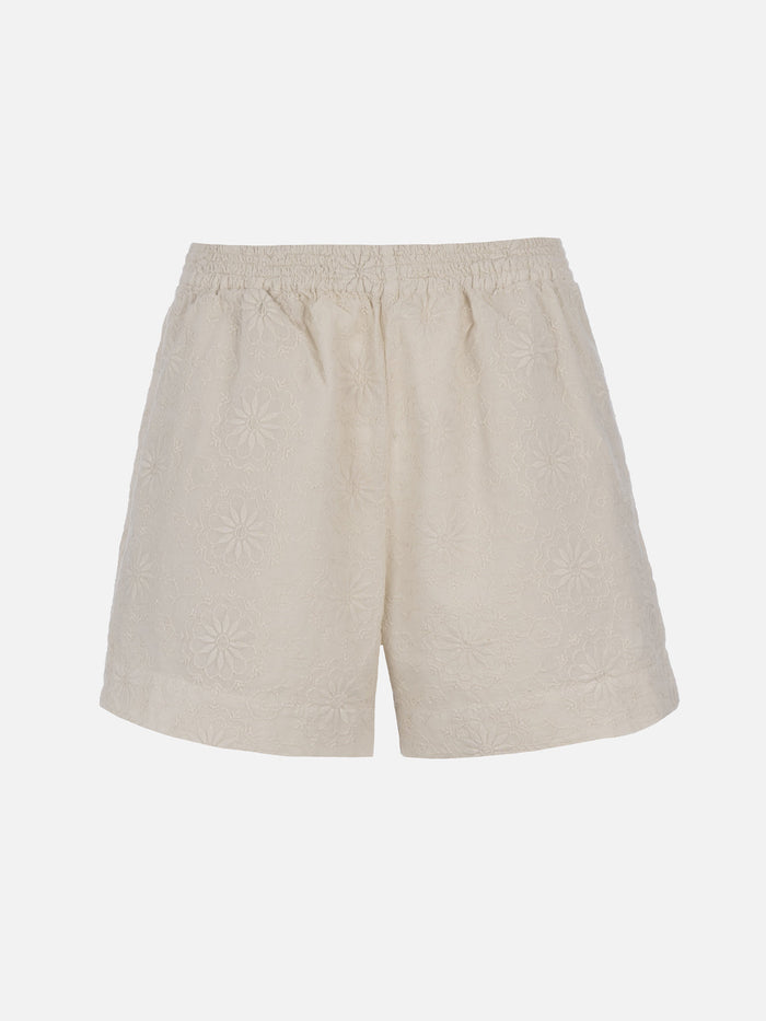 Meave Black Sangallo Cotton Shorts White Pant