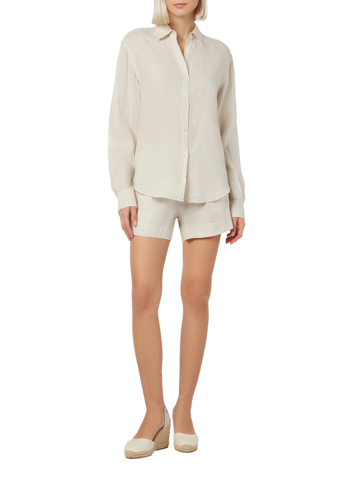 Meave Cream Linen Pull Up Shorts White Pant