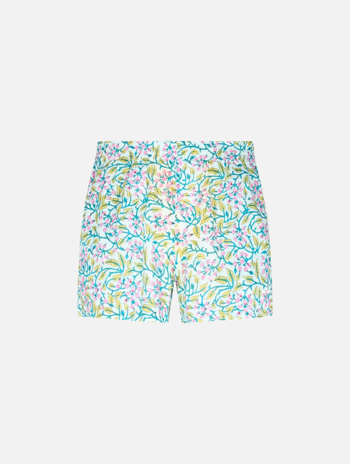 Meave Cotton Floral Pull-Up Shorts Green Pant