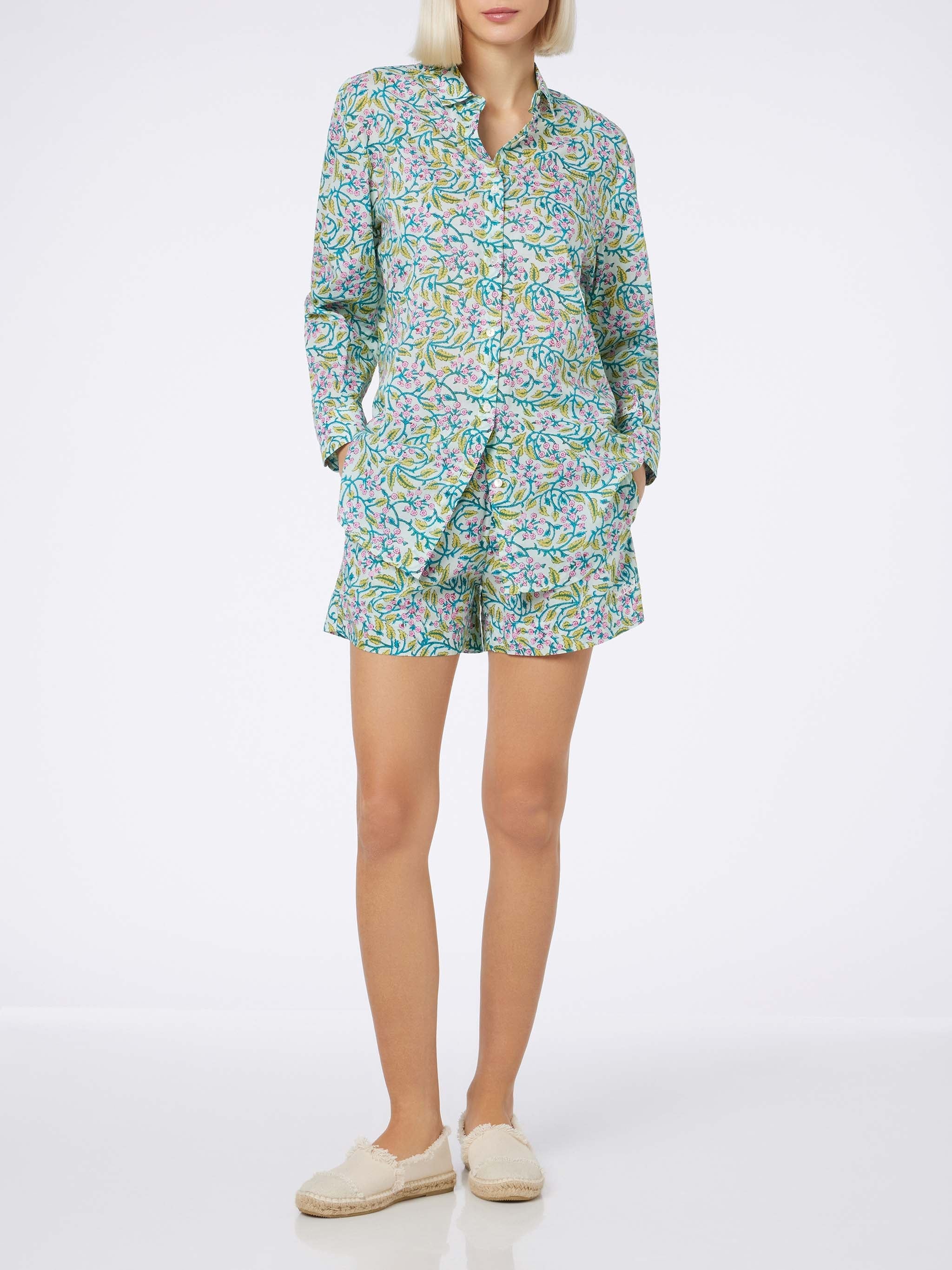 Meave Cotton Floral Pull-Up Shorts Green Pant