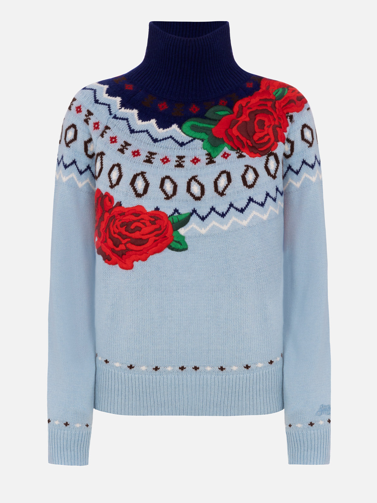 Meghan Cashmere Blend Sweater With Jacquard Blue
