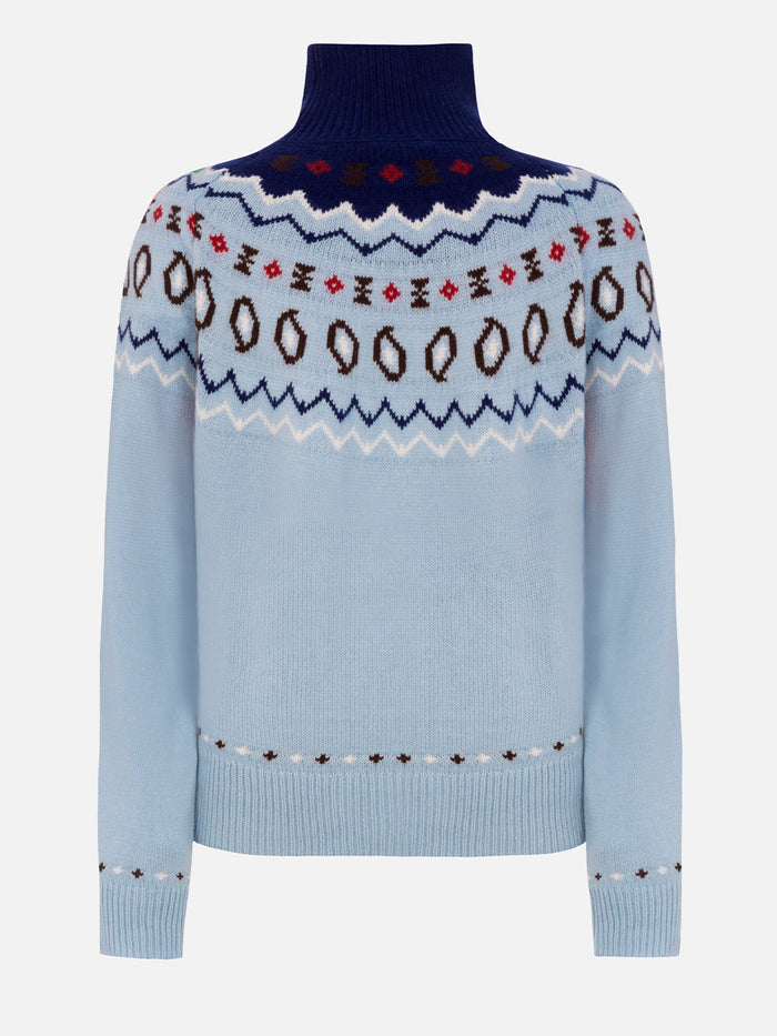 Meghan Cashmere Blend Sweater With Jacquard Blue