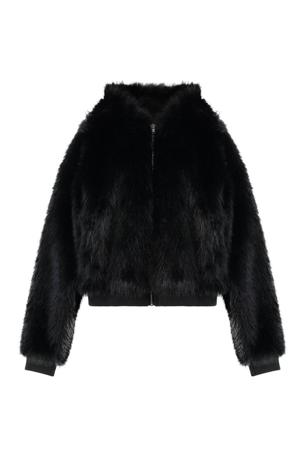 Vegan Faux-Leather Hooded Jacket Black Faux Leather Fur & Shearling Coats