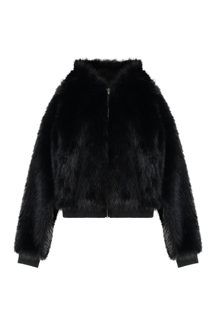 Vegan Faux-Leather Hooded Jacket Black Faux Leather Fur & Shearling Coats