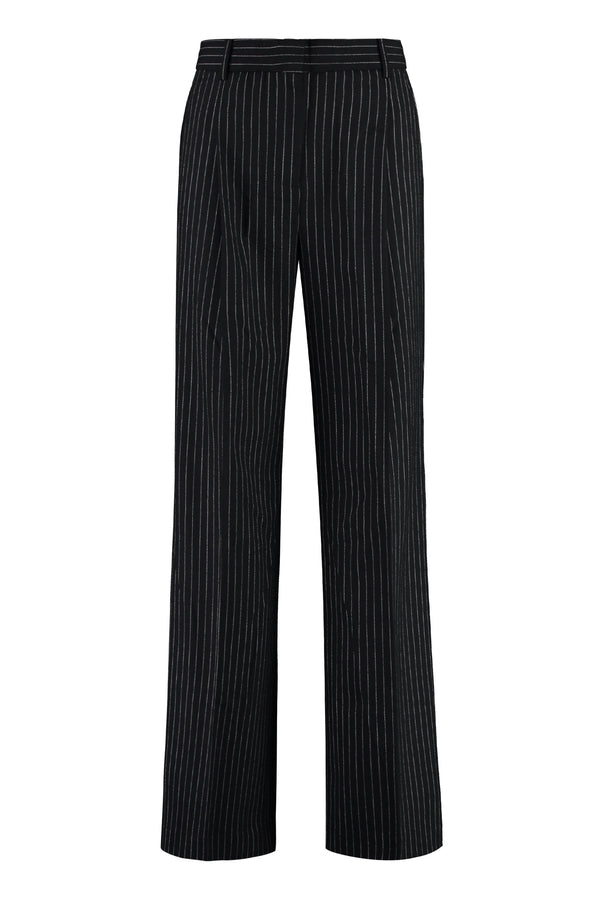 Wool Blend Pin-Striped Trousers Black Wide-leg