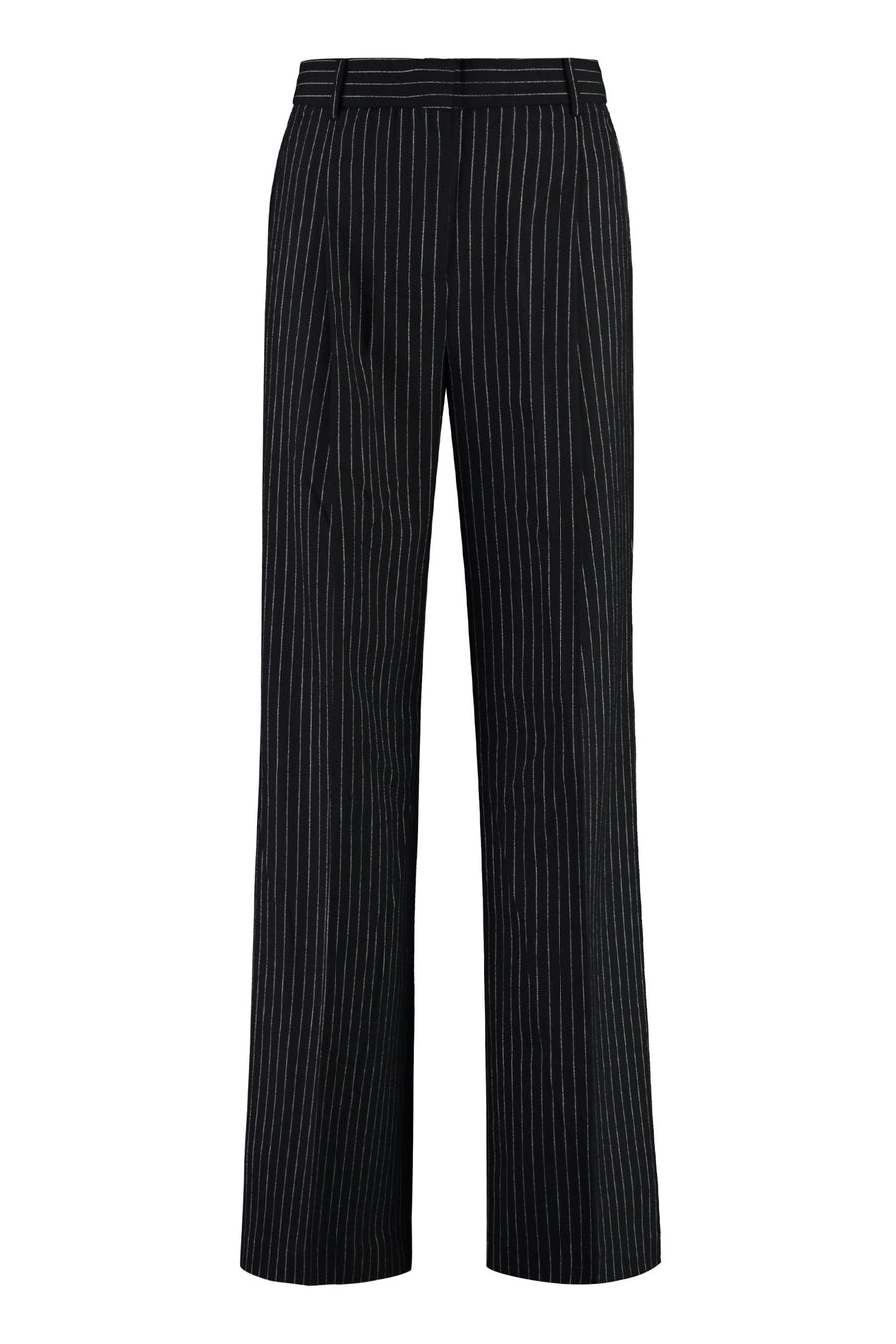 Wool Blend Pin-Striped Trousers Black Wide-leg