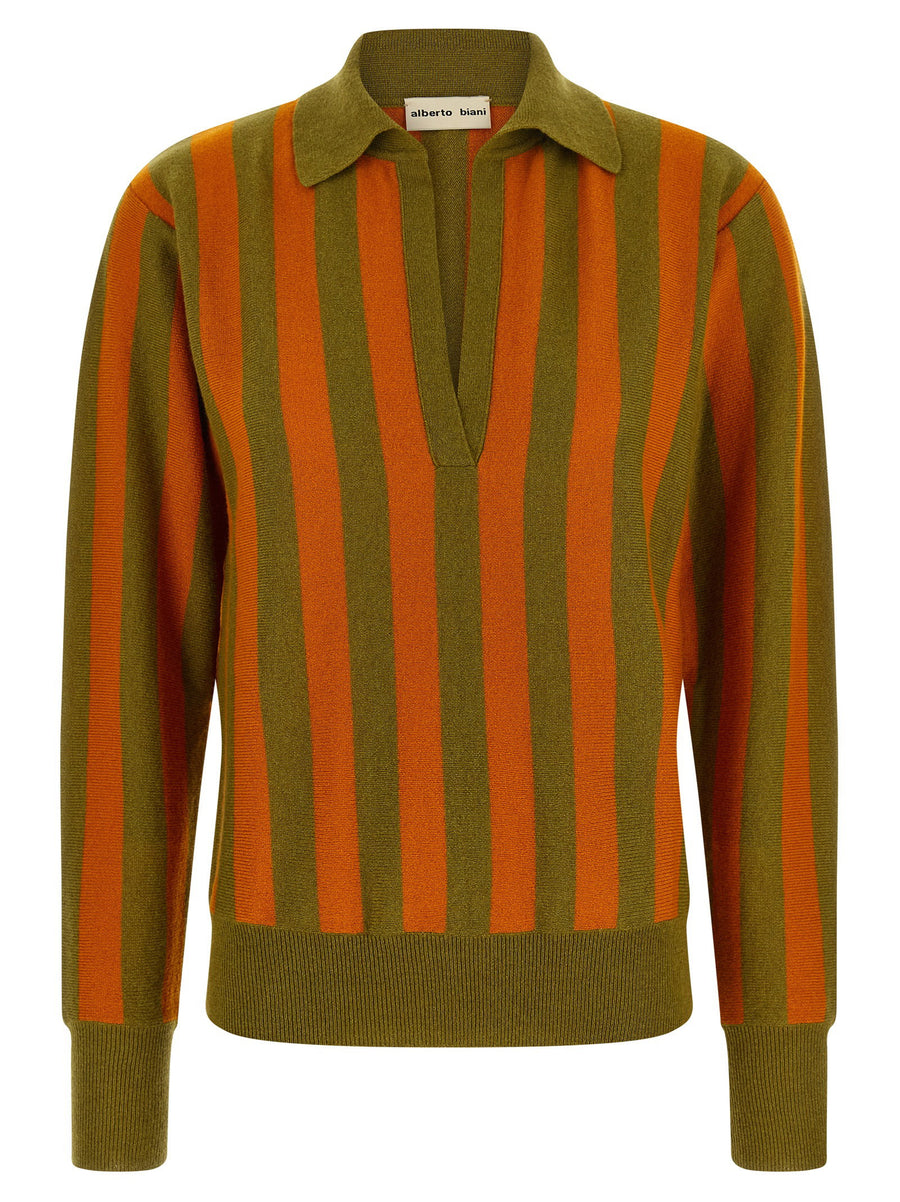 Alberto Biani Striped Cashmere Sweater — Olive
