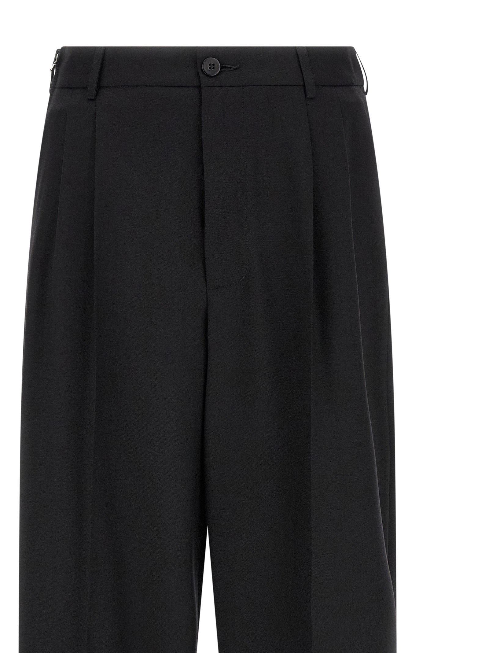 Classic Zip Double Pince pants Black Wool