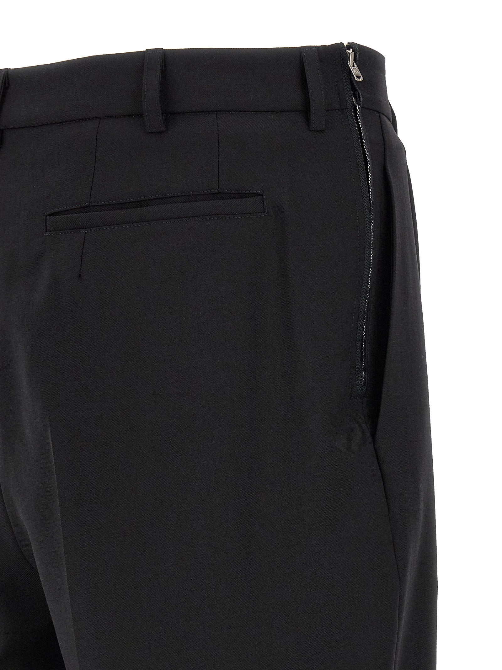 Classic Zip Double Pince pants Black Wool