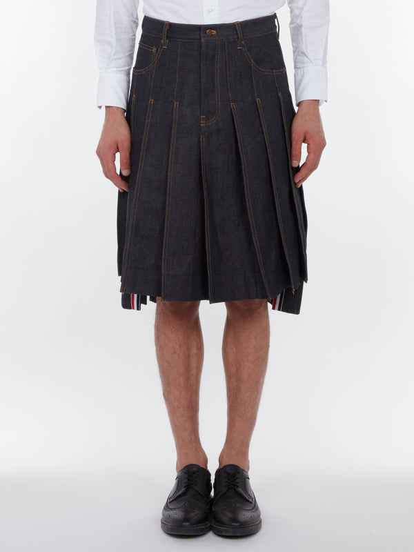 Thom Browne Japanese selvedge denim skirt in navy