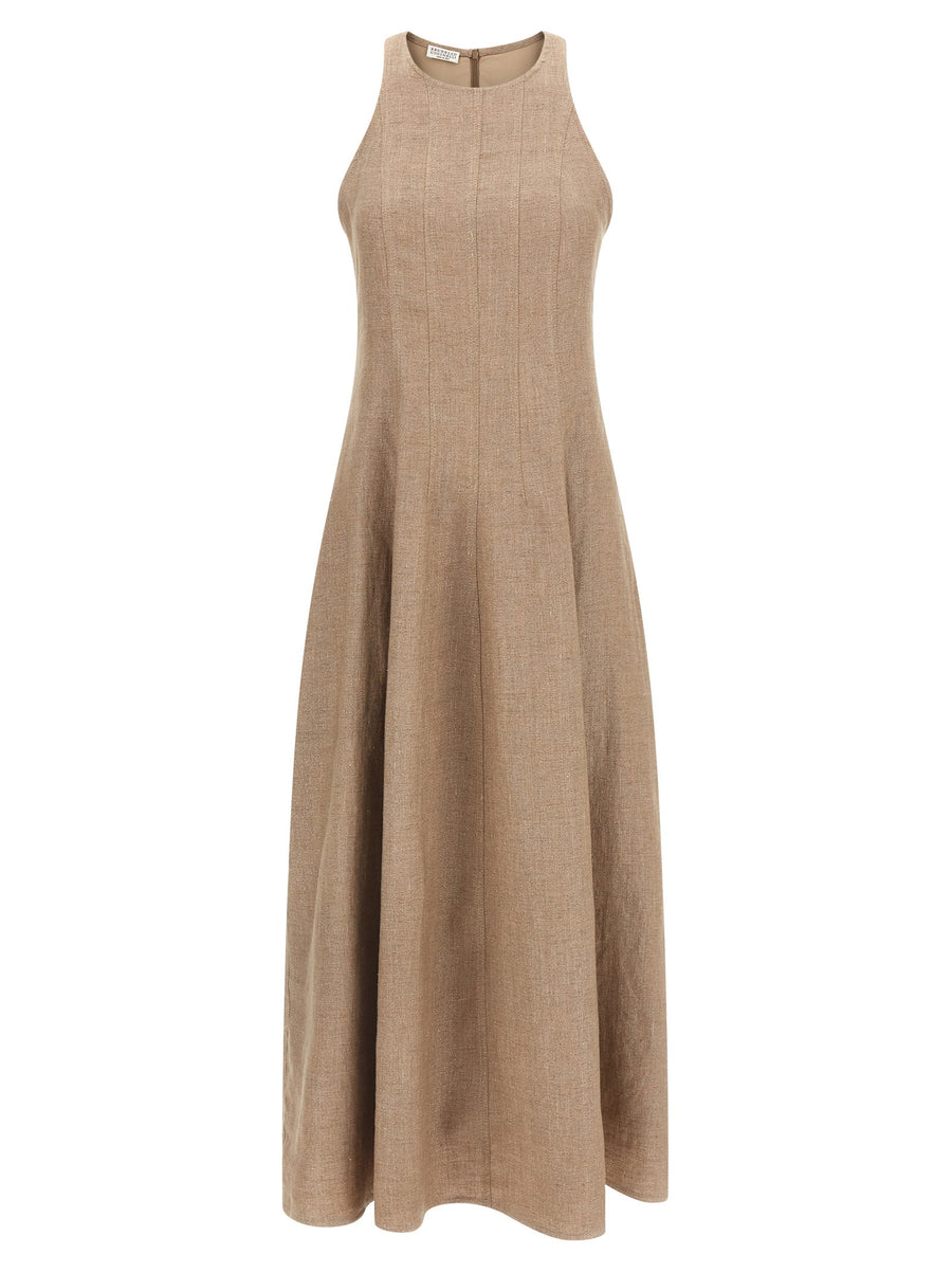 Brunello Cucinelli Linen Lamé Twill Dress — Beige