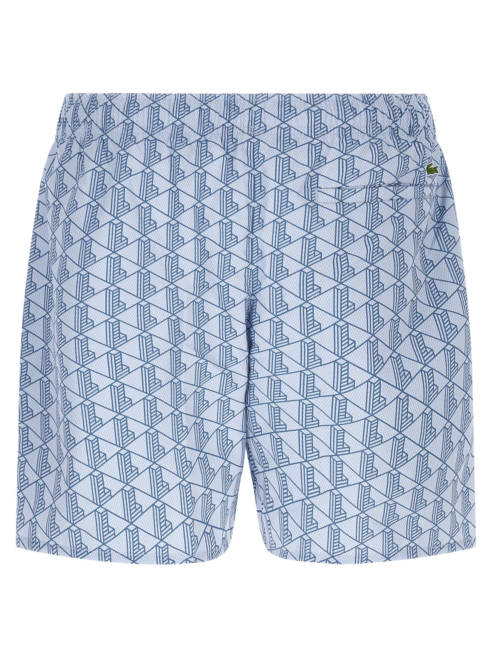 Monogram Print Swimsuit Light Blue Polyester Beachwear