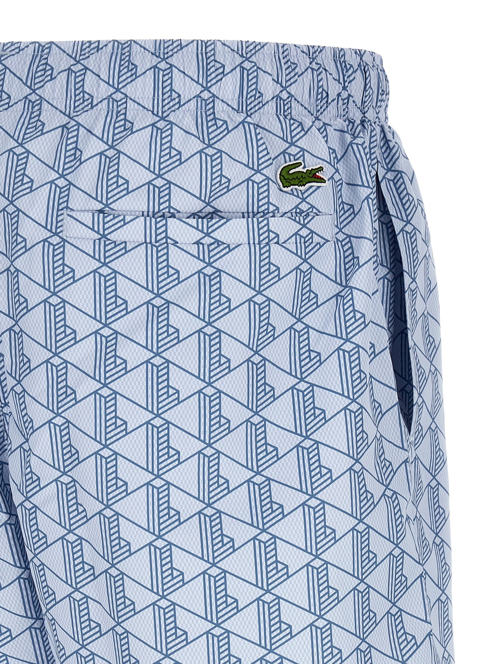 Monogram Print Swimsuit Light Blue Polyester Beachwear