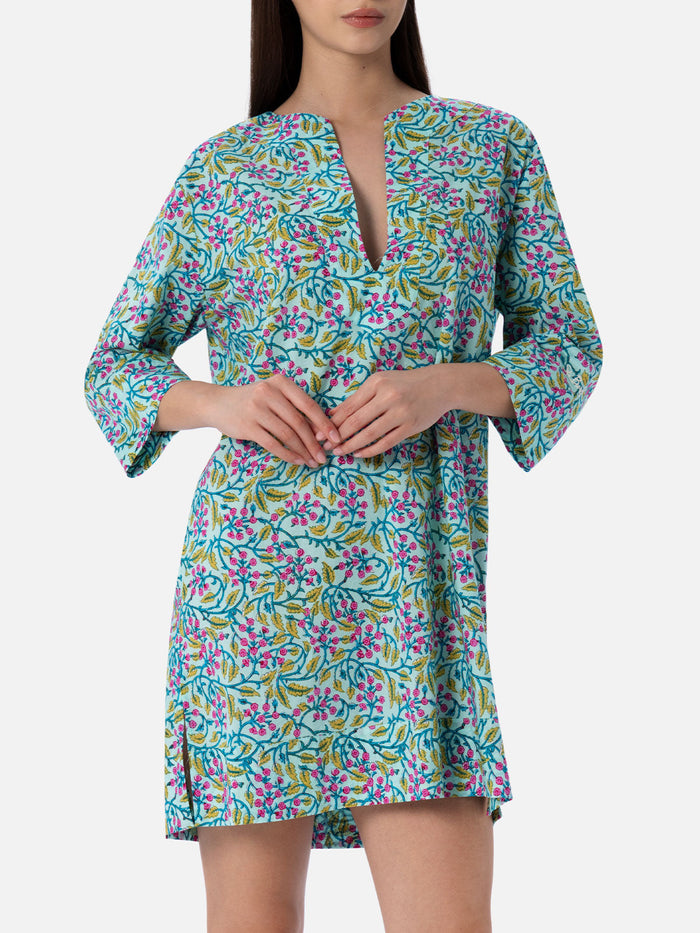 Macha Floral Cotton Tunic Dress Green