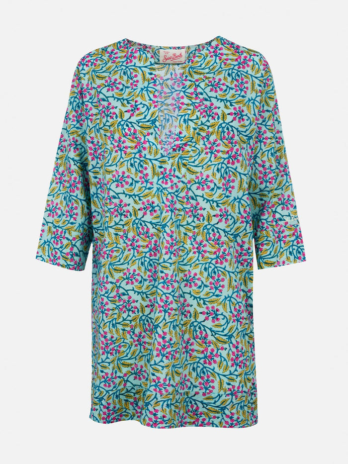 Macha Floral Cotton Tunic Dress Green