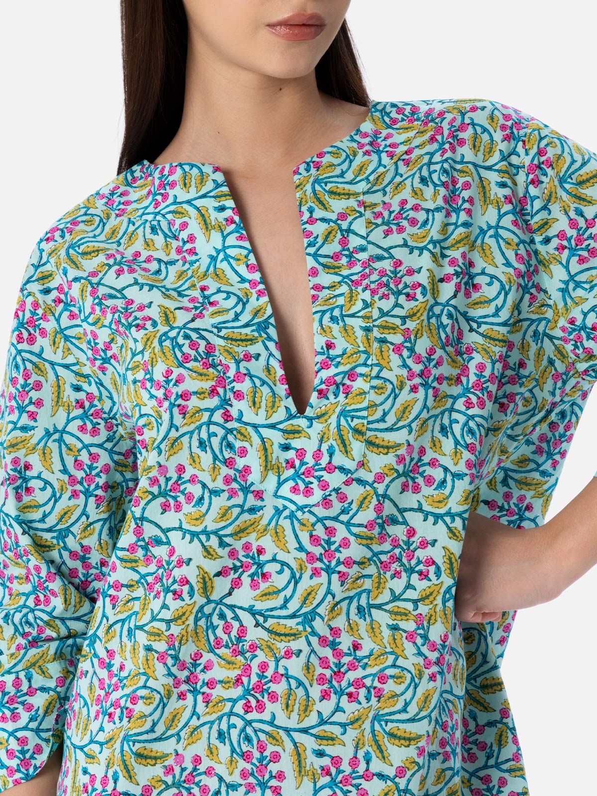 Macha Floral Cotton Tunic Dress Green