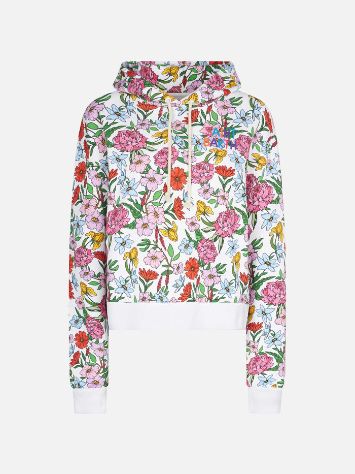Cotton Hoodie With Flower Print Sweatshirt