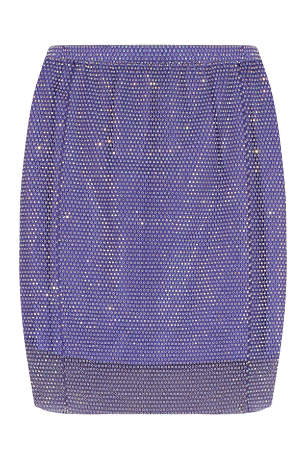 Purple Netted Rhinestone Mini Skirt Polyester