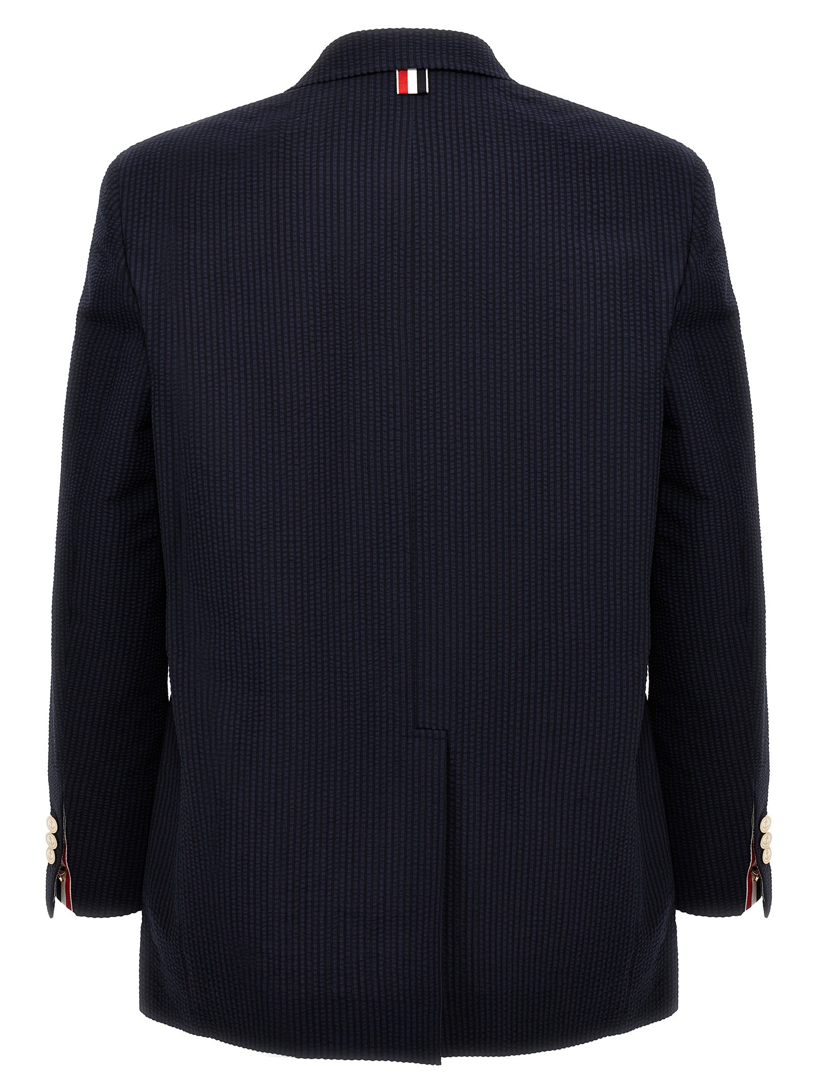 Single-breasted seersucker blazer Blue Wool