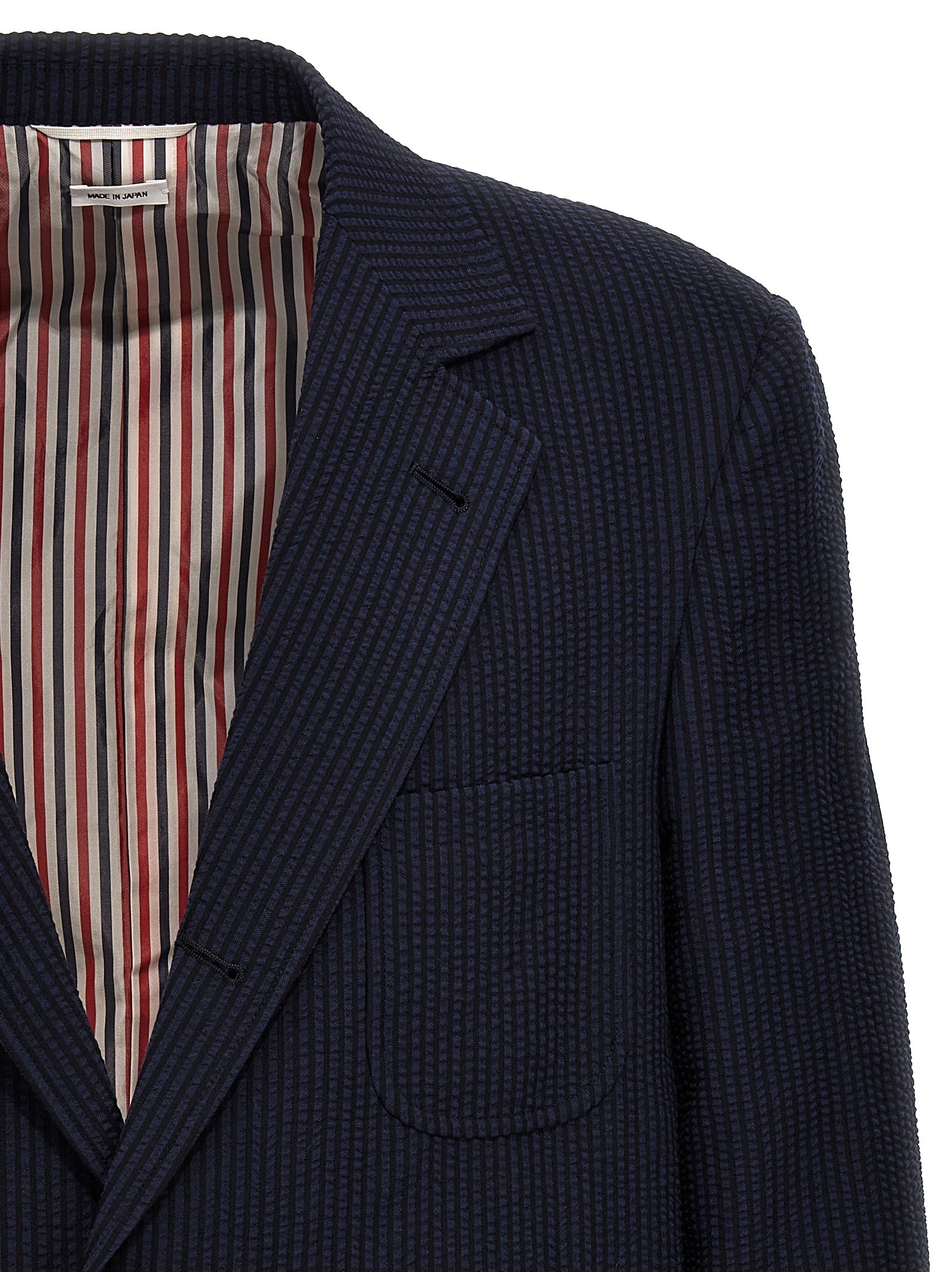 Single-breasted seersucker blazer Blue Wool