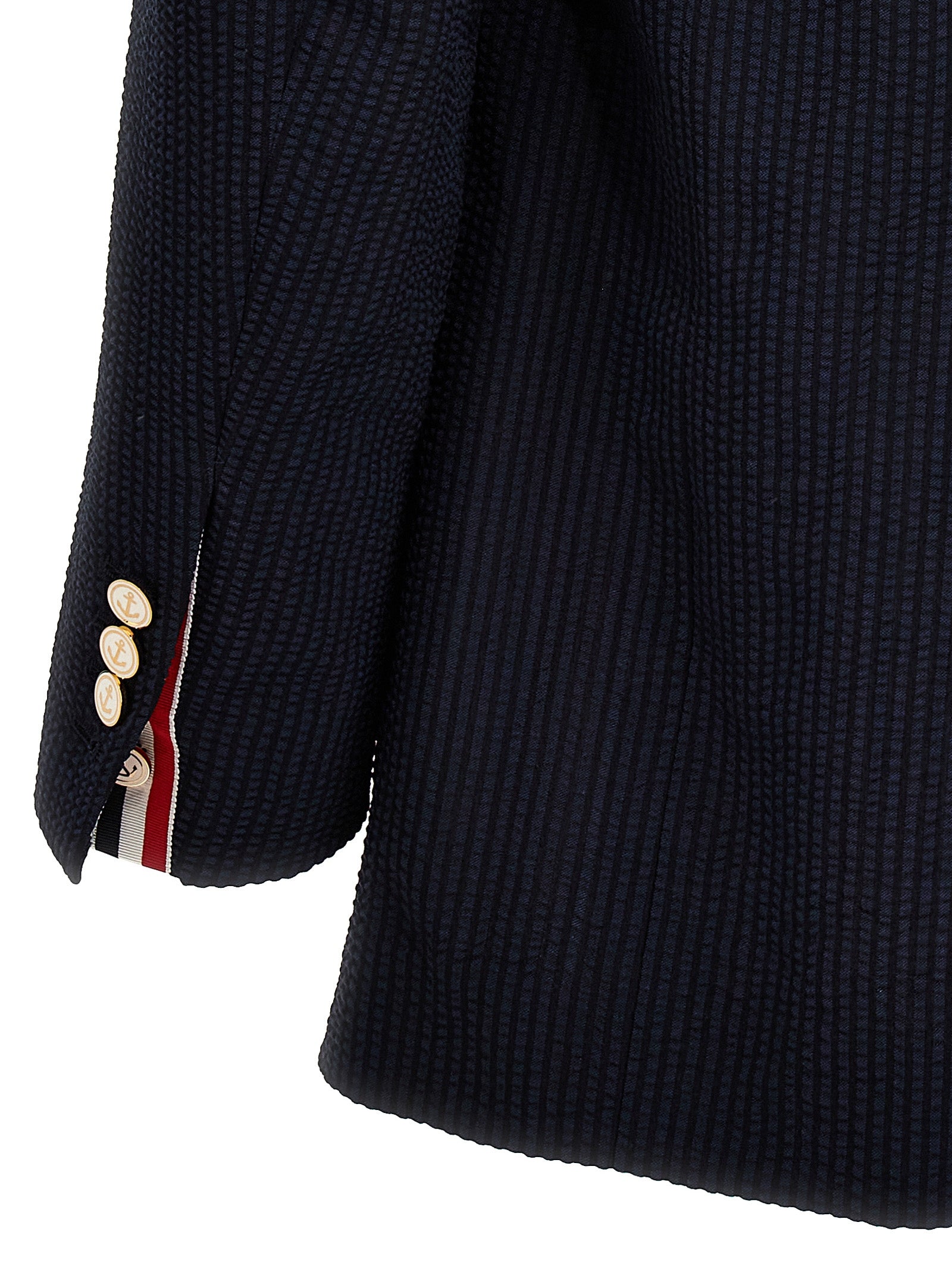 Single-breasted seersucker blazer Blue Wool