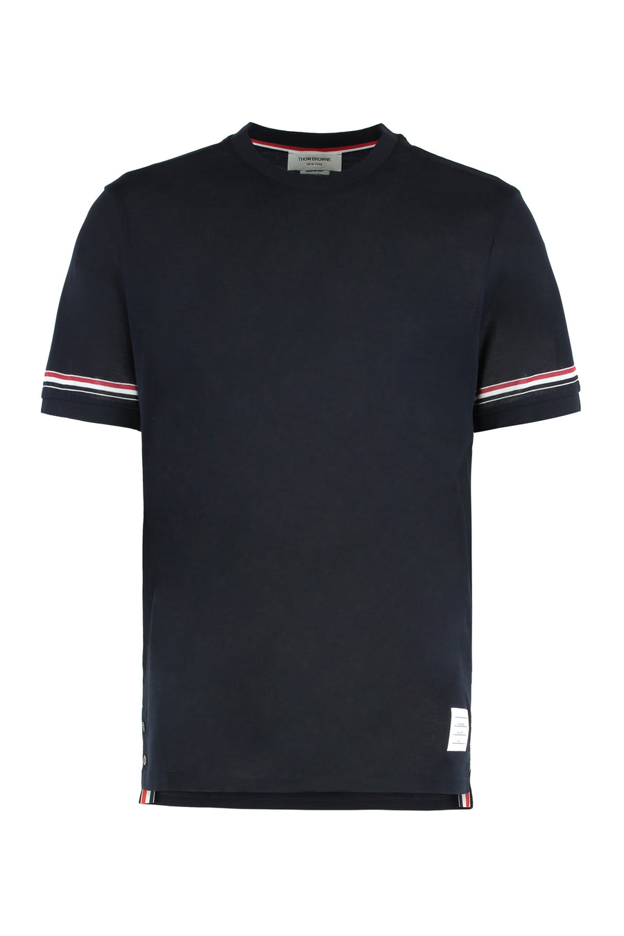 Crew Neck Cotton T-Shirt With Striped Sleeves Blue T-shirts
