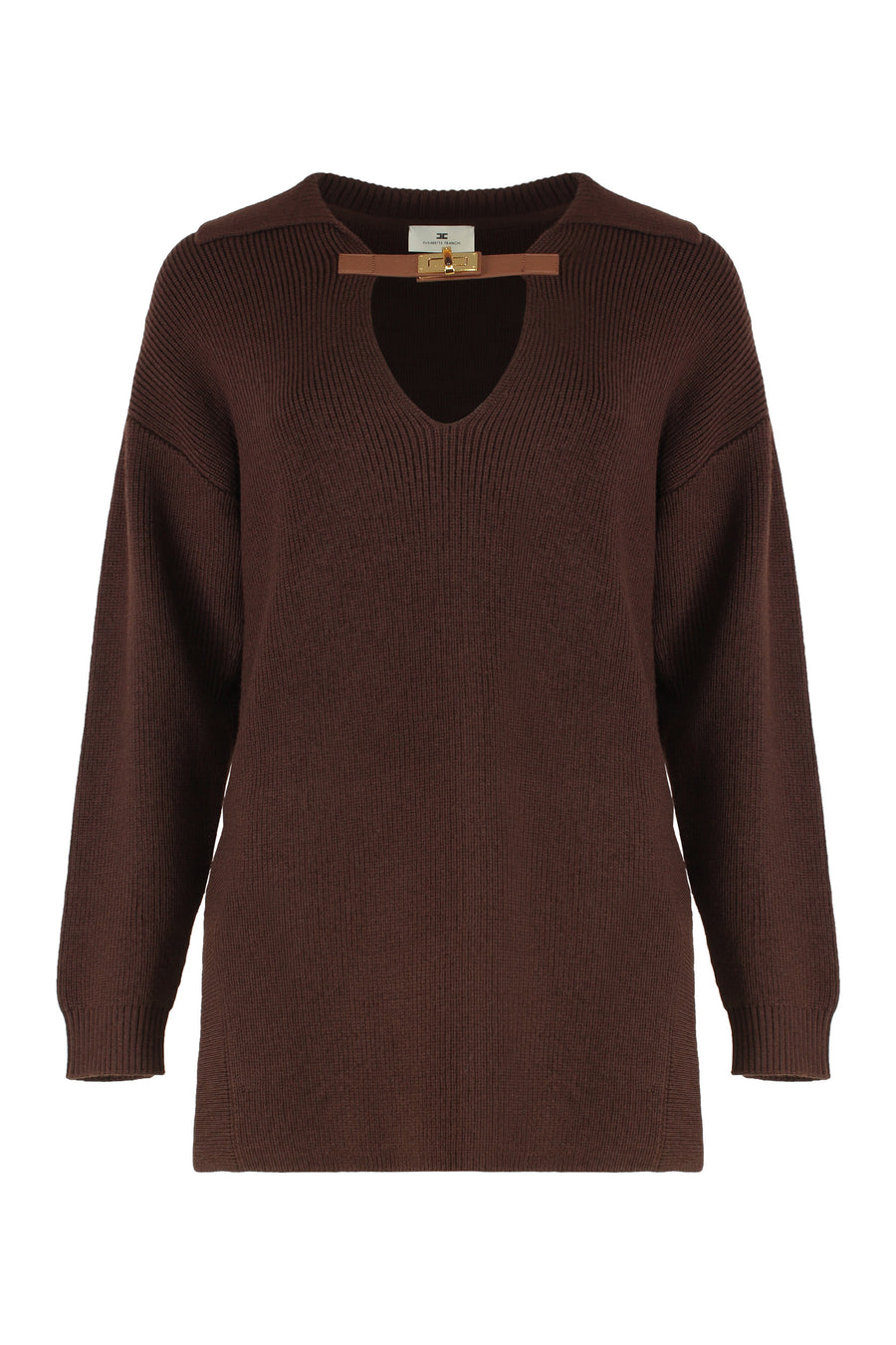 Sweater Mixed Wool With Jewel Strap, Coffee