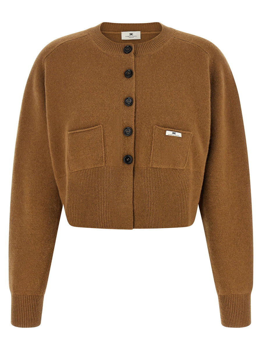 Elisabetta Franchi Wool-Cashmere Blend Cardigan — Camel