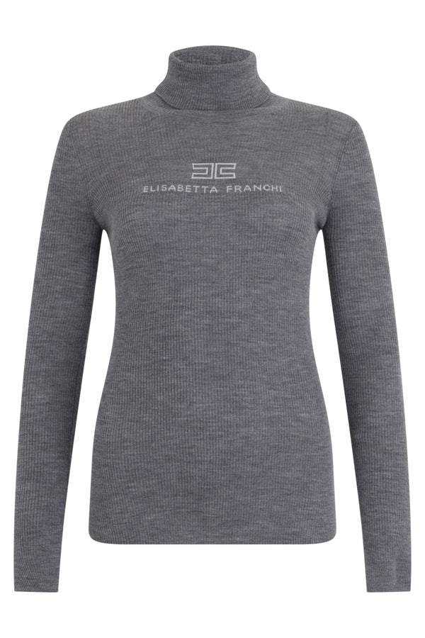High Collar Sweater Grey Wool