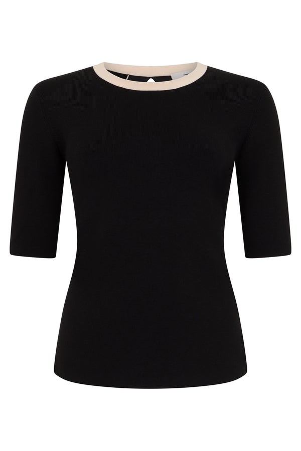 Top, Three-Quarter Sleeve, Black-Cream Black/cream Viscose Tops