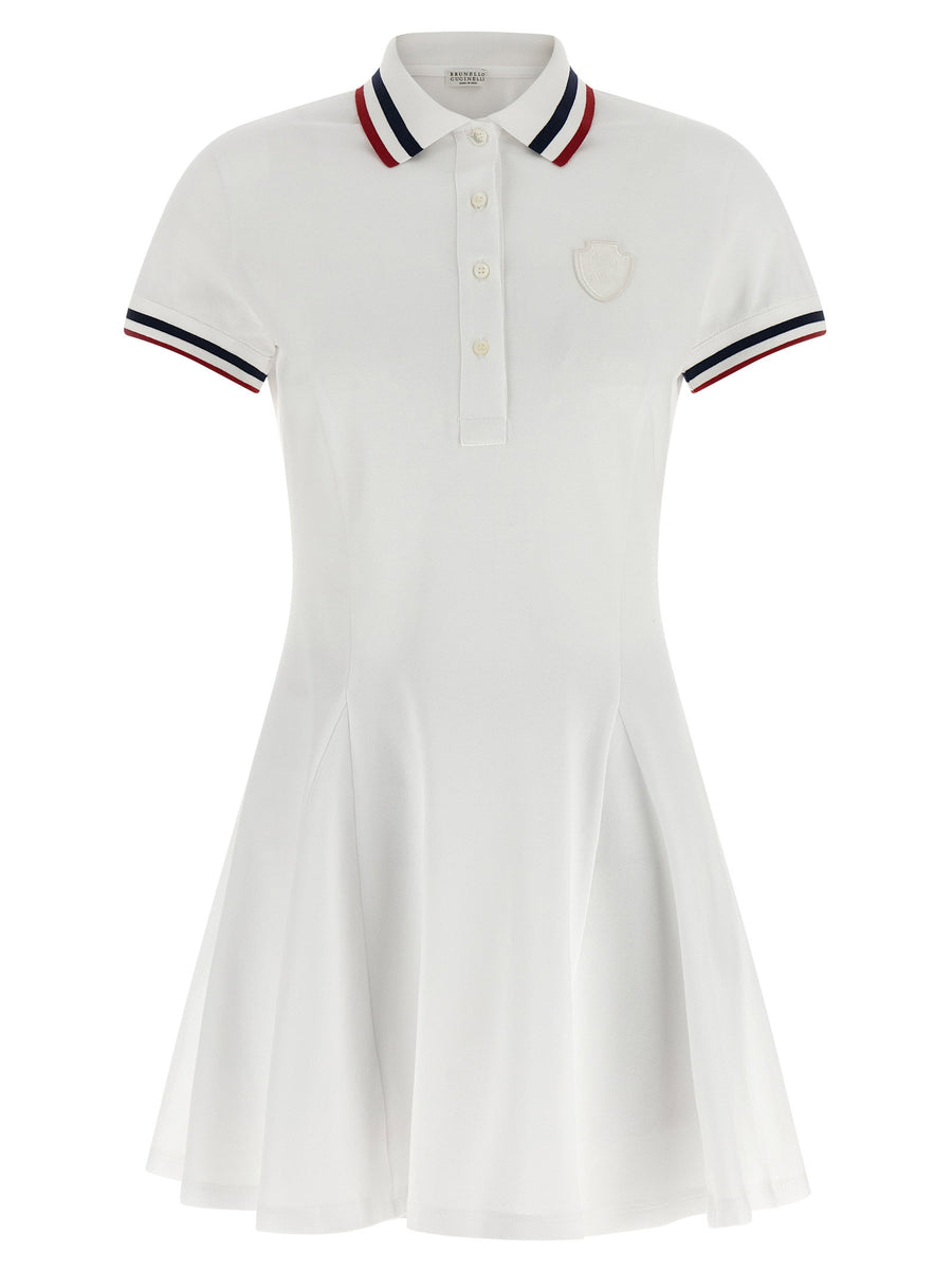 Brunello Cucinelli Logo-Embroidered Piquet Tennis Dress — White