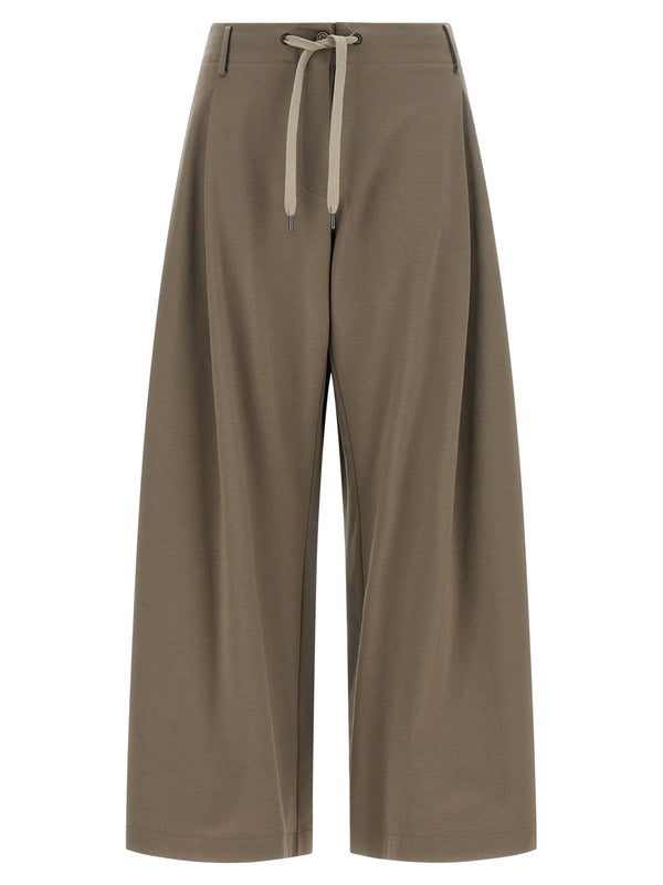 Brunello Cucinelli Wide-Leg Interlock Cotton Trousers — Taupe