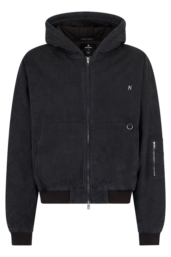 Hooded Bomber Jacket Grey Cotton
