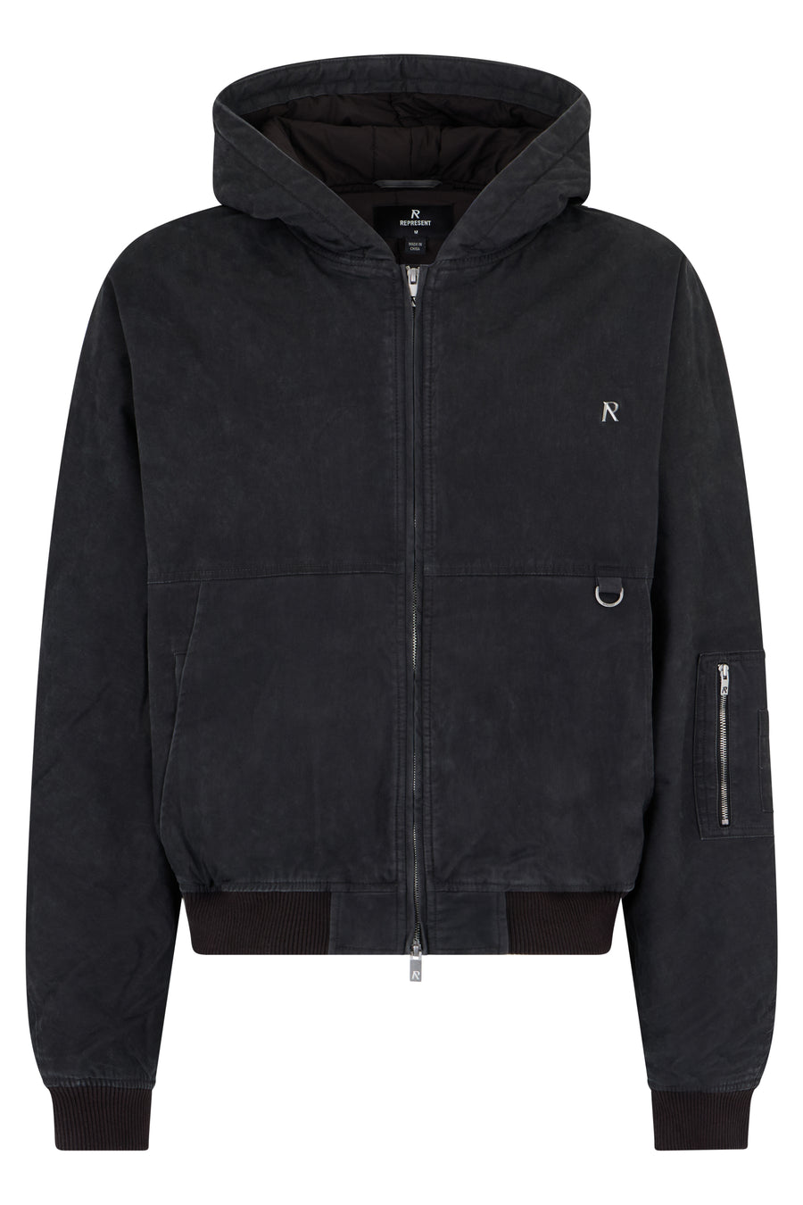 Hooded Bomber Jacket Grey Cotton
